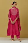 Buy_Ikshita Choudhary_Pink Chanderi Embroidered Sequin Notched Kurta _Online_at_Aza_Fashions
