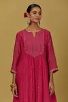 Shop_Ikshita Choudhary_Pink Chanderi Embroidered Sequin Notched Kurta _Online_at_Aza_Fashions