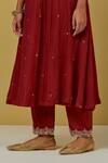 Shop_Ikshita Choudhary_Red Chanderi Embroidered Sequin Notched Kurta Pant Set_Online_at_Aza_Fashions