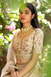 Angad Singh_White Embroidery Leaf Neck Bridal Lehenga Set _Online_at_Aza_Fashions