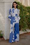 Buy_Koai_Blue Poplin Cotton Floral Pattern Pant _at_Aza_Fashions