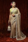 Buy_SHIKHAR SHARMA_Beige Embroidered Badla Round Silk Organza Saree With Blouse _at_Aza_Fashions