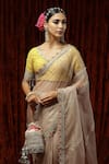 Buy_SHIKHAR SHARMA_Beige Embroidered Badla Scallop V Neck Silk Organza Saree With Blouse _Online_at_Aza_Fashions