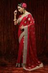 Shikhar Sharma_Red Embroidered Dori Round Floral Butta Saree With Blouse _Online_at_Aza_Fashions