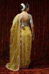 Shop_Shikhar Sharma_Yellow Embroidered Badla Scallop V Neck Saree With Silk Chanderi Blouse _at_Aza_Fashions