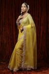 Shikhar Sharma_Yellow Embroidered Badla Scallop V Neck Saree With Silk Chanderi Blouse _Online_at_Aza_Fashions