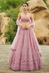 Buy_Jade by Monica and Karishma_Pink Net Embroidery Square Neck Bridal Lehenga Set _at_Aza_Fashions