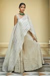 Jade by Monica and Karishma_White Blouse And Sharara Net Cape Organza Embroidery U Neck & Set  _Online_at_Aza_Fashions