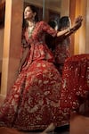 Shop_Sahil Kochhar_Red Silk Organza V Neck Husna Lehenga Set  _at_Aza_Fashions