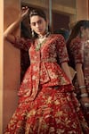 Sahil Kochhar_Red Silk Organza V Neck Husna Lehenga Set  _Online_at_Aza_Fashions