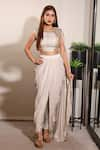 Shop_Jade By Ashima_Grey Crepe Embroidery Round Blouse And Dhoti Pant Set _at_Aza_Fashions