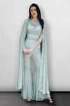 Buy_Jade By Ashima_Blue Silk Crepe Embroidery V Neck Cape And Sharara Pant Set _at_Aza_Fashions