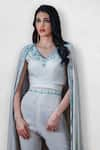 Shop_Jade By Ashima_Blue Silk Crepe Embroidery V Neck Cape And Sharara Pant Set _at_Aza_Fashions