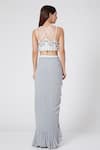 Shop_Jade By Ashima_Grey Georgette Embroidery Round Crop Top And Ruffle Skirt Set_at_Aza_Fashions