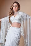 Jade By Ashima_White Georgette And Organza Embellishment Resham V Neck Lehenga Set _at_Aza_Fashions