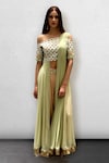 Jade By Ashima_Green Blouse Dupion Silk Draped Crop Top And Dhoti Pant Set_Online_at_Aza_Fashions