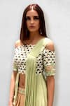 Buy_Jade By Ashima_Green Blouse Dupion Silk Draped Crop Top And Dhoti Pant Set_Online_at_Aza_Fashions