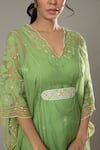 I AM Design_Green Silk Organza Floral Appliques, Sequins Apple Candy Kaftan And Pant Set _at_Aza_Fashions