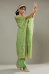 Buy_I AM Design_Green Silk Organza Floral Appliques, Sequins Apple Candy Kaftan And Pant Set _Online_at_Aza_Fashions
