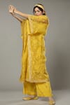 I Am Design_Yellow Silk Organza Floral Appliques, Mango Bite Candy Kaftan And Pant Set _at_Aza_Fashions