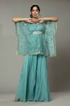 I Am Design_Blue Chiffon, Silk Organza Peppermint Candy Palazzo And Embroidered Kaftan Set _at_Aza_Fashions
