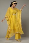 Shop_I Am Design_Yellow Silk Organza Floral Appliques, Mango Bite Candy Kaftan And Pant Set _Online_at_Aza_Fashions