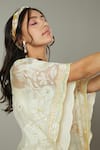 Shop_I am Design_Ivory Chiffon Hand Embroidered Floral French Vanilla Palazzo And Kaftan Set _Online_at_Aza_Fashions