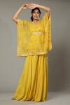 I Am Design_Yellow Chiffon, Silk Organza Mango Bite Candy Palazzo And Embroidered Kaftan Set _at_Aza_Fashions