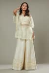 I Am Design_Ivory Raw , Organza French Vanilla Embroidered Palazzo Set With Kaftan _at_Aza_Fashions