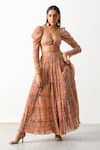 THE IASO_Brown Viscose Crinkle Chiffon Sander Bandeau And Tiered Skirt Set _Online_at_Aza_Fashions