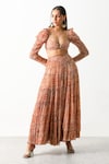 Shop_THE IASO_Brown Viscose Crinkle Chiffon Sander Bandeau And Tiered Skirt Set _Online_at_Aza_Fashions