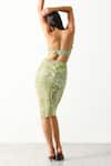 Shop_THE IASO_Green Viscose Crinkle Chiffon Printed Sinuous Motifs Sander Bandeau And Skirt Set _at_Aza_Fashions