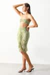 Shop_THE IASO_Green Viscose Crinkle Chiffon Printed Sinuous Motifs Sander Bandeau And Skirt Set _Online_at_Aza_Fashions