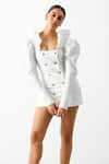 The Iaso_White Crinkle Cotton Solid Square Neck Sorin Ruffle Shoulder Dress _Online_at_Aza_Fashions