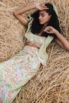 Shop_The Iaso_Green Cotton Twill Floral Square Neck Maisy Crop Top And Skirt Set _at_Aza_Fashions