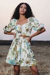 Buy_THE IASO_White Polyester Satin Floral Sweetheart Neck Riona Crop Top And Shorts Set _at_Aza_Fashions