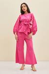 Buy_Meadow_Pink Cotton Poplin Floral Boat Ida Embroidered Top And Pant Set_at_Aza_Fashions