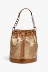 Shop_Tan & Loom_Gold Embroidery Bombay Brocade Flower Woven Bucket Bag _at_Aza_Fashions