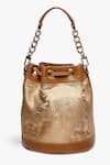 Tan & Loom_Gold Embroidery Bombay Brocade Flower Woven Bucket Bag _Online_at_Aza_Fashions