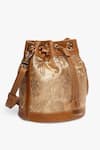 Shop_Tan & Loom_Gold Embroidery Bombay Brocade Flower Woven Bucket Bag _Online_at_Aza_Fashions