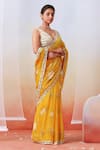 Isha Gupta Tayal_Yellow Chiffon Printed Floral V Neck Saree With Blouse _Online_at_Aza_Fashions