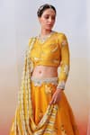 Isha Gupta Tayal_Yellow Organza Printed Floral Round Lehenga Set _Online_at_Aza_Fashions