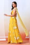 Shop_Isha Gupta Tayal_Yellow Crepe Printed Floral Sweetheart Neck Pre-draped Saree With Blouse _at_Aza_Fashions