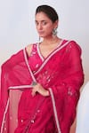 Shop_Isha Gupta Tayal_Pink Organza Printed Floral V Neck Saree With Blouse _Online_at_Aza_Fashions