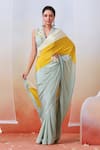 Buy_Isha Gupta Tayal_Multi Color Crepe Embellished Floral V Neck Colorblock Saree With Blouse_at_Aza_Fashions