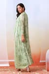Shop_ISHA GUPTA TAYAL_Green Crepe, Georgette Floral Jacket Open, Top V Printed And Draped Skirt Set _at_Aza_Fashions