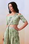 Buy_Isha Gupta Tayal_Green Crepe Printed Floral Straight Top Sharara Set _Online_at_Aza_Fashions