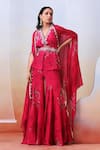 Buy_Isha Gupta Tayal_Pink Crepe Printed Floral Cape Open Sharara Set _at_Aza_Fashions