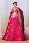 Buy_Isha Gupta Tayal_Pink Silk Printed Floral V Neck Lehenga Set _at_Aza_Fashions