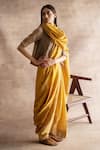 Swatti Kapoor_Yellow Handwoven Chanderi Printed Block Iha Saree  _Online_at_Aza_Fashions